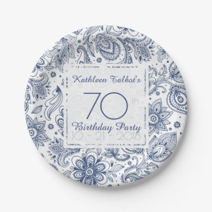 Blaues Vintages 70. Geburtstags-Party-Papierplatte Pappteller