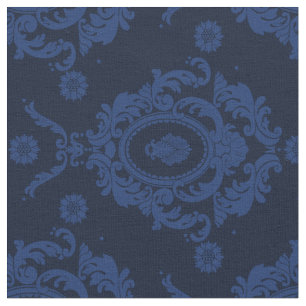 Blaues Vintages Blumendamast-Muster-Gewebe Stoff