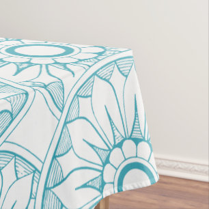 Blaues Vintages Blumenmedaillenmuster Tischdecke