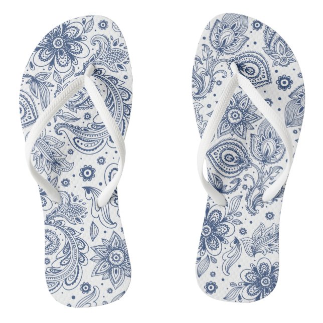 Blaues Vintages Blumenmuster Frauen Drehte Flop Flip Flops (Fußbett)