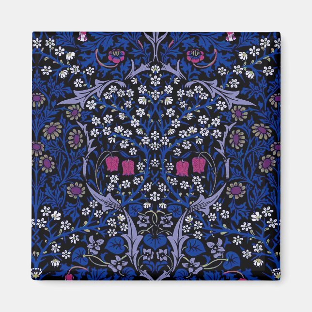 Blaues Vintages Blumenmuster, William Morris Magnet (Vorne)
