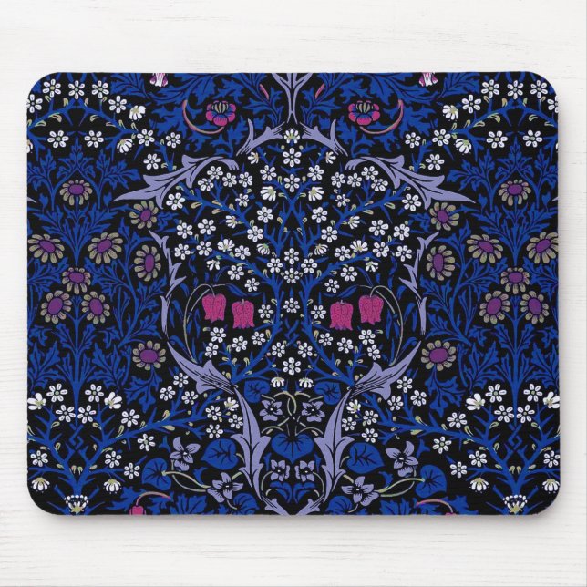 Blaues Vintages Blumenmuster, William Morris Mousepad (Vorne)