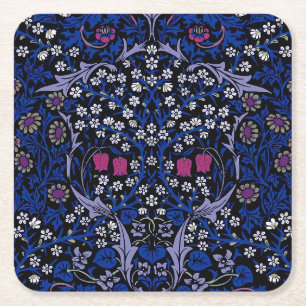 Blaues Vintages Blumenmuster, William Morris Rechteckiger Pappuntersetzer
