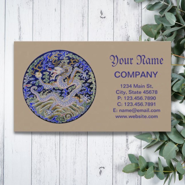 Blaues Vintages chinesisches Tattoo Stickerei Visitenkarte (blue vintage Chinese tattoo Embroidery dragon Business Card)