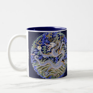 Blaues Vintages chinesisches Tattoo Stickerei Zweifarbige Tasse