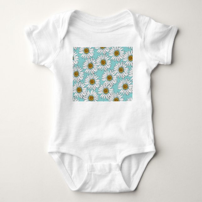Blaues Vintages Daisy-Muster Baby Strampler (Vorderseite)