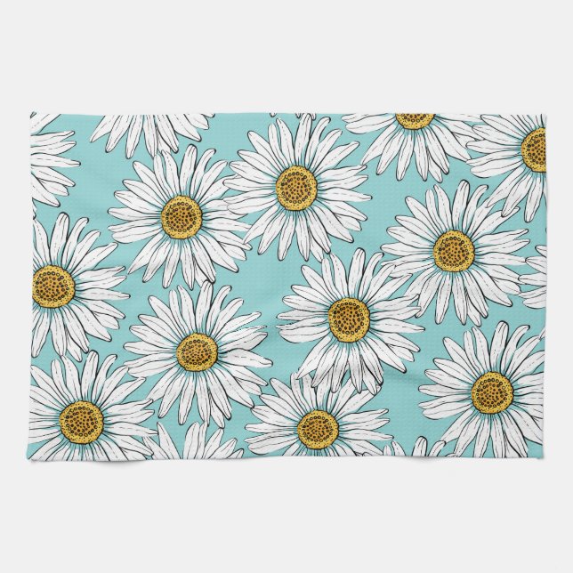 Blaues Vintages Daisy-Muster Geschirrtuch (Horizontal)