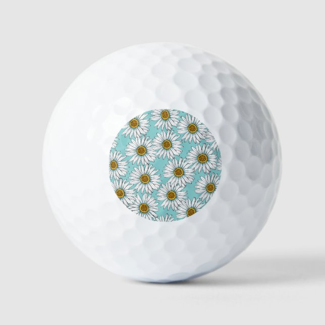 Blaues Vintages Daisy-Muster Golfball (Vorderseite)