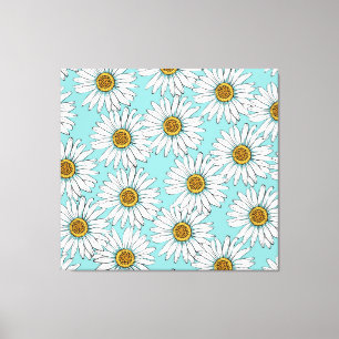 Blaues Vintages Daisy-Muster Leinwanddruck
