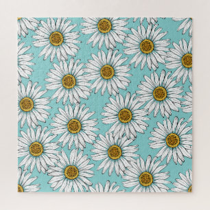 Blaues Vintages Daisy-Muster Puzzle