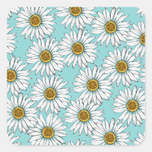 Blaues Vintages Daisy-Muster Quadratischer Aufkleber
