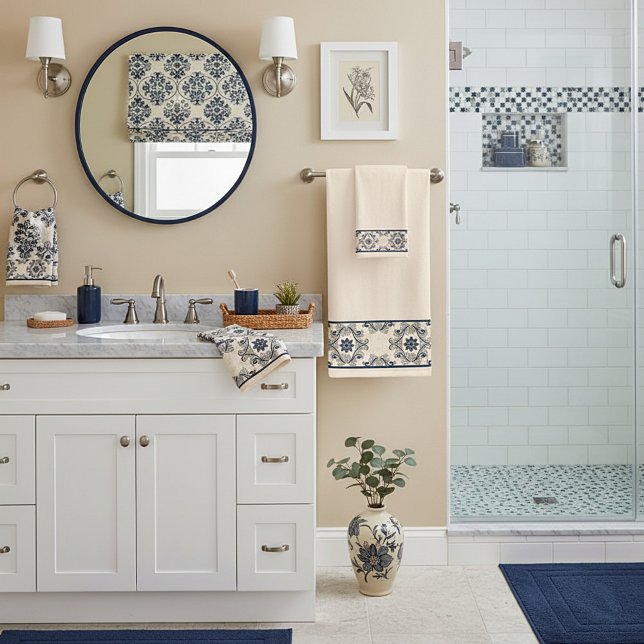 Blaues Vintages Muster Badhandtuch Set (Von Creator hochgeladen)