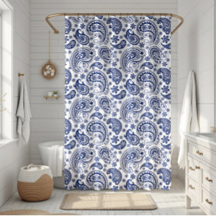 Blaues Vintages Paisley-Muster Duschvorhang
