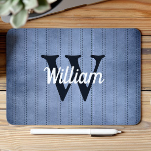 Blaues Vintages Pinstrichband Retro-Navy-Monogramm Mousepad