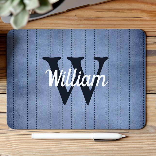 Blaues Vintages Pinstrichband Retro-Navy-Monogramm Mousepad (Von Creator hochgeladen)