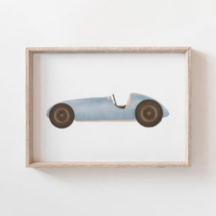 Blaues Vintages Race Car Kids Zimmerdekor Poster