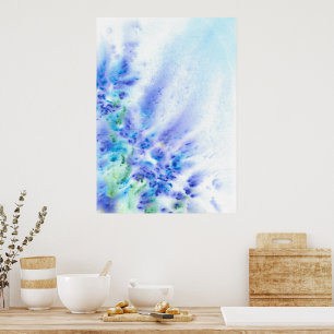 Blaues Violetfeld Blume Abstrakte Wasserfarbe Poster