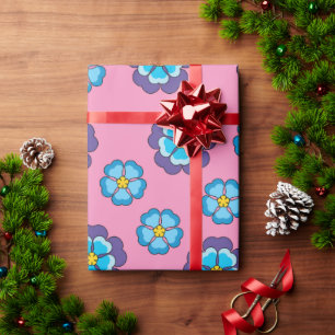 Blaues Violett Rosa Blumenmuster Geschenkpapier
