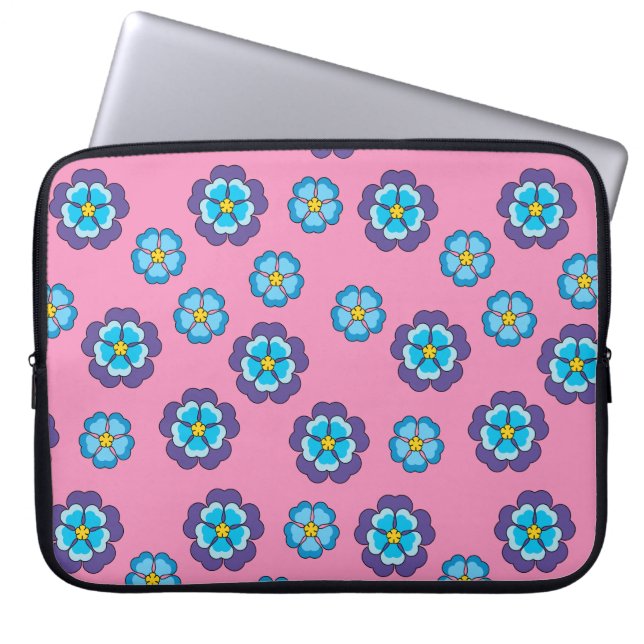Blaues Violett Rosa Blumenmuster Laptopschutzhülle (Vorderseite)
