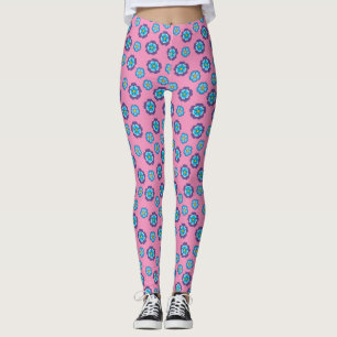 Blaues Violett Rosa Blumenmuster Leggings