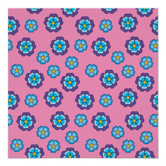 Blaues Violett Rosa Blumenmuster Poster (Vorderseite)