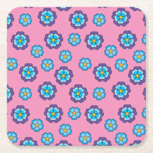 Blaues Violett Rosa Blumenmuster Rechteckiger Pappuntersetzer