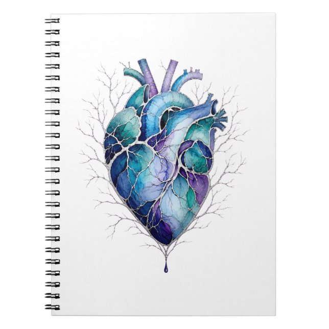 Blaues & violettes anatomisches Herz Notizblock (Vorderseite)