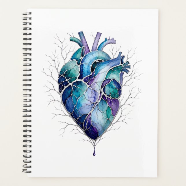 Blaues & violettes anatomisches Herz Planer (Vorderseite)