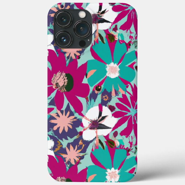 Blaues & violettes Blumenmuster Case-Mate iPhone Hülle (Rückseite)