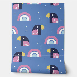 Blaues Vogelgeflecht und Regenbogenmuster Tapete