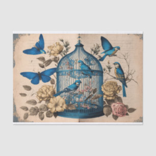 Blaues Vogelparadies Vogelschmetterlinge decoupage Seidenpapier