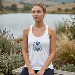 Blaues Volkstümliches Blumen-Tulpen-Tanktop für Da Tank Top