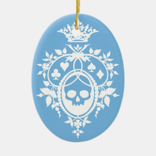 Blaues Wappen mit Skull und Cardsuits Keramik Ornament