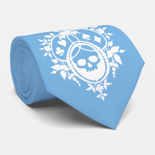Blaues Wappen mit Skull und Cardsuits Neck Tie Krawatte (Gerollt)