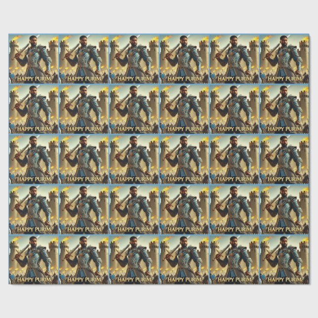 Blaues Warrior-Purim-Wrapping-Papier 2 Geschenkpapier (Saum)