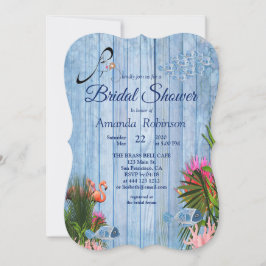 Blaues Wasser Kies und rosa Flamingos Brautparty Einladung