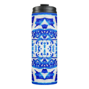 Blaues Wasserfarbe-Stammes-ethnisches nahtloses Mu Thermosbecher
