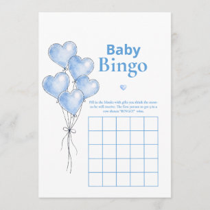Blaues Wasserfarben-Herzballon-Baby-Bingo-Spiel