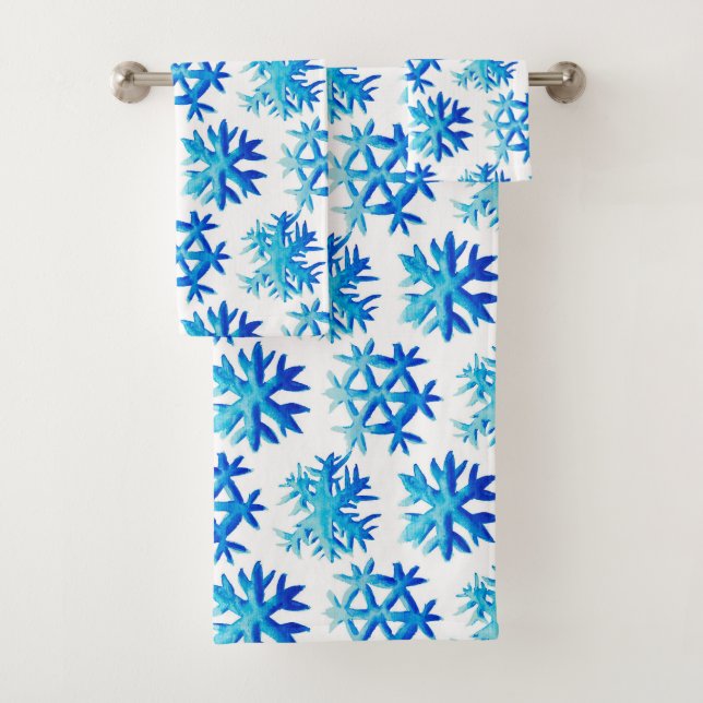 Blaues Wasserfarben-Schneeflockenmuster Badhandtuch Set (Insitu)