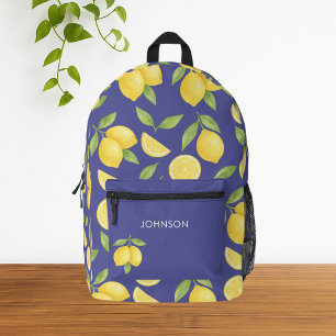 Blaues Wasserfarben-Zitronenmuster Bedruckter Rucksack