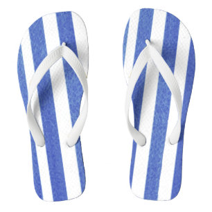 Blaues Wasserfarbenstreifen auf weiß Flip Flops