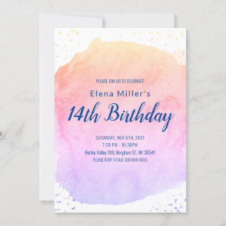 Blaues Wasserfarbenstrich Goldener Glitzer Einladu Einladung