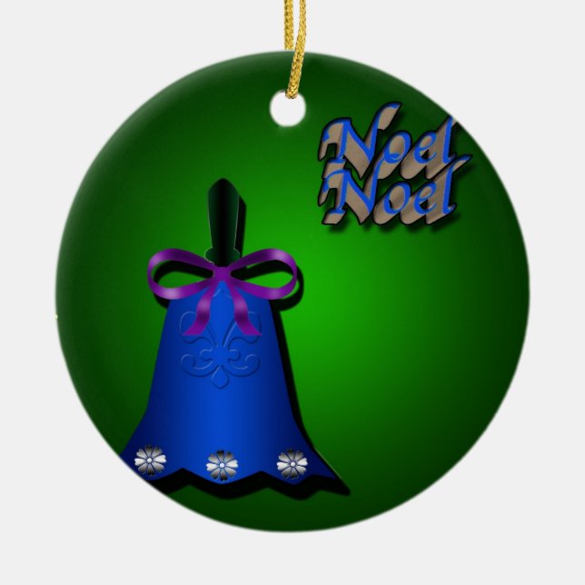 Blaues Weihnachten Bell Keramikornament (Vorne)