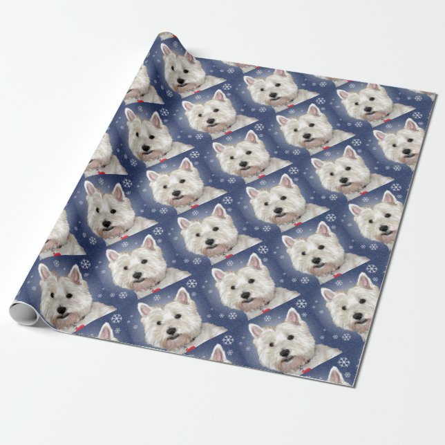 BLAUES WEIHNACHTENwestie Geschenkpapier (Ungerollt)