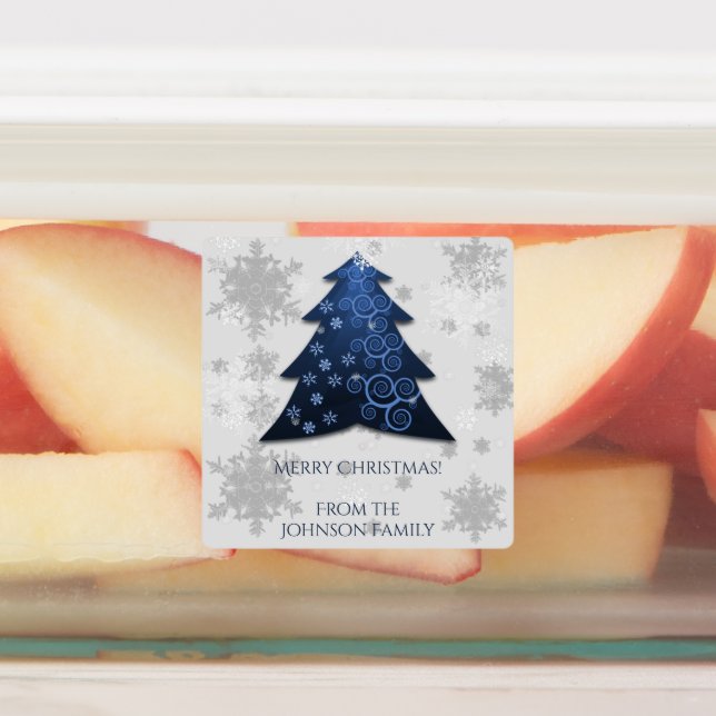 Blaues Weihnachtsbaum-Backlabel Etiketten (Befestigt)