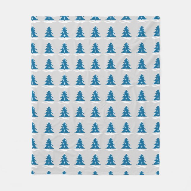 Blaues Weihnachtsblanket Schnee bedeckte Bäume Bla Fleecedecke (Vorderseite)