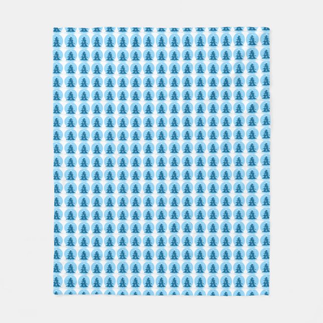Blaues Weihnachtsblanket Schnee bedeckte Bäume Bla Fleecedecke (Vorderseite)
