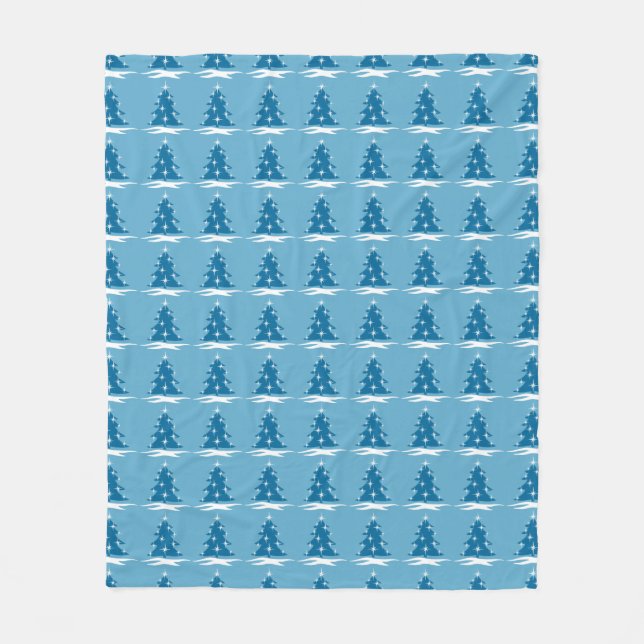 Blaues Weihnachtsblanket Schnee bedeckte Bäume Bla Fleecedecke (Vorderseite)