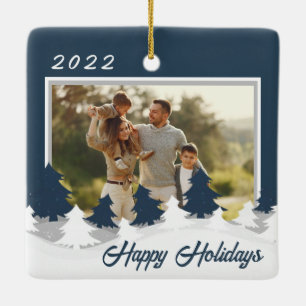 Blaues WeihnachtsFoto Personalisiert Weihnachten Keramikornament