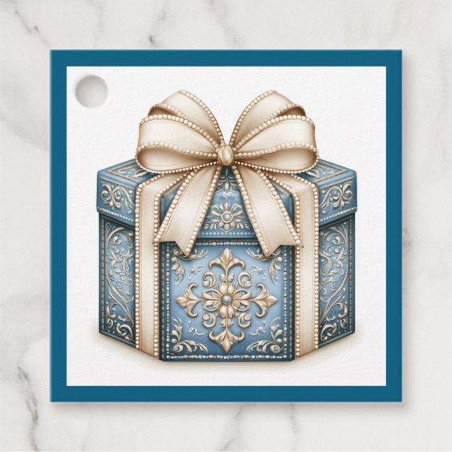 Blaues Weihnachtsgeschenk Geschenkanhänger (Vorderseite)